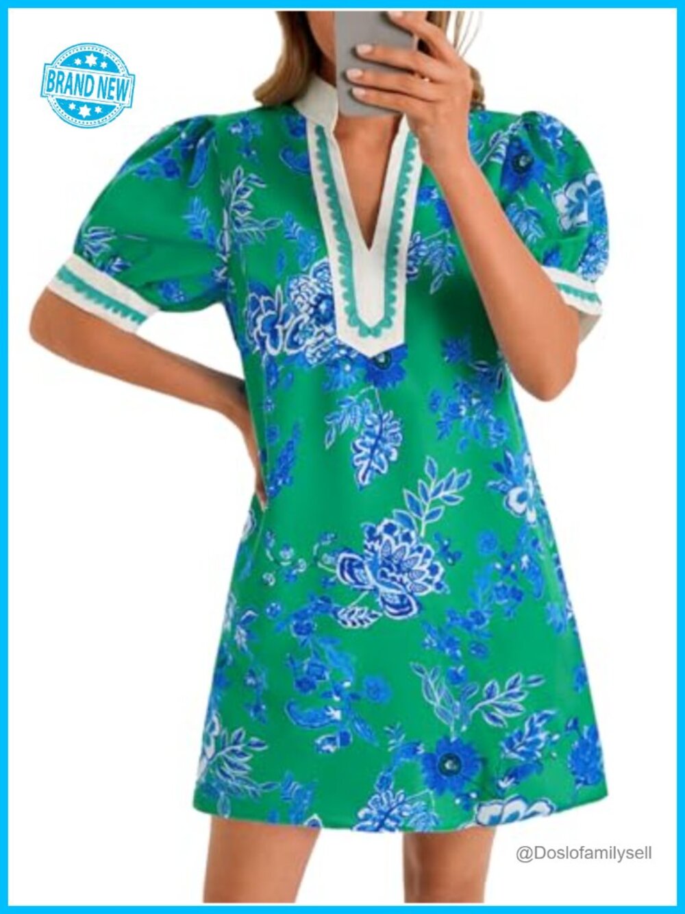 Womens Floral Mini Dress Puff Sleeve V-Neck Summer Beach Sundress
